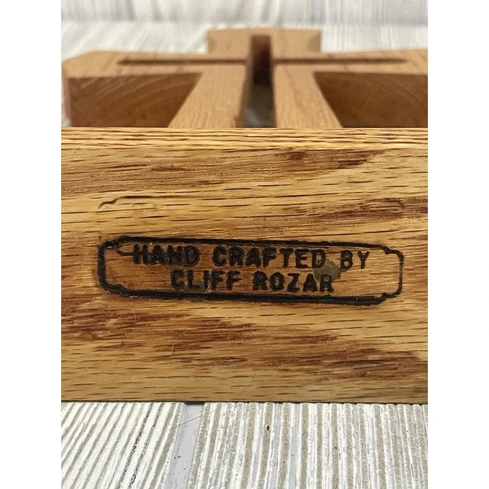 Vintage Oak Stained Wooden Standing Cross 9x5.75 Handcrafted Decor